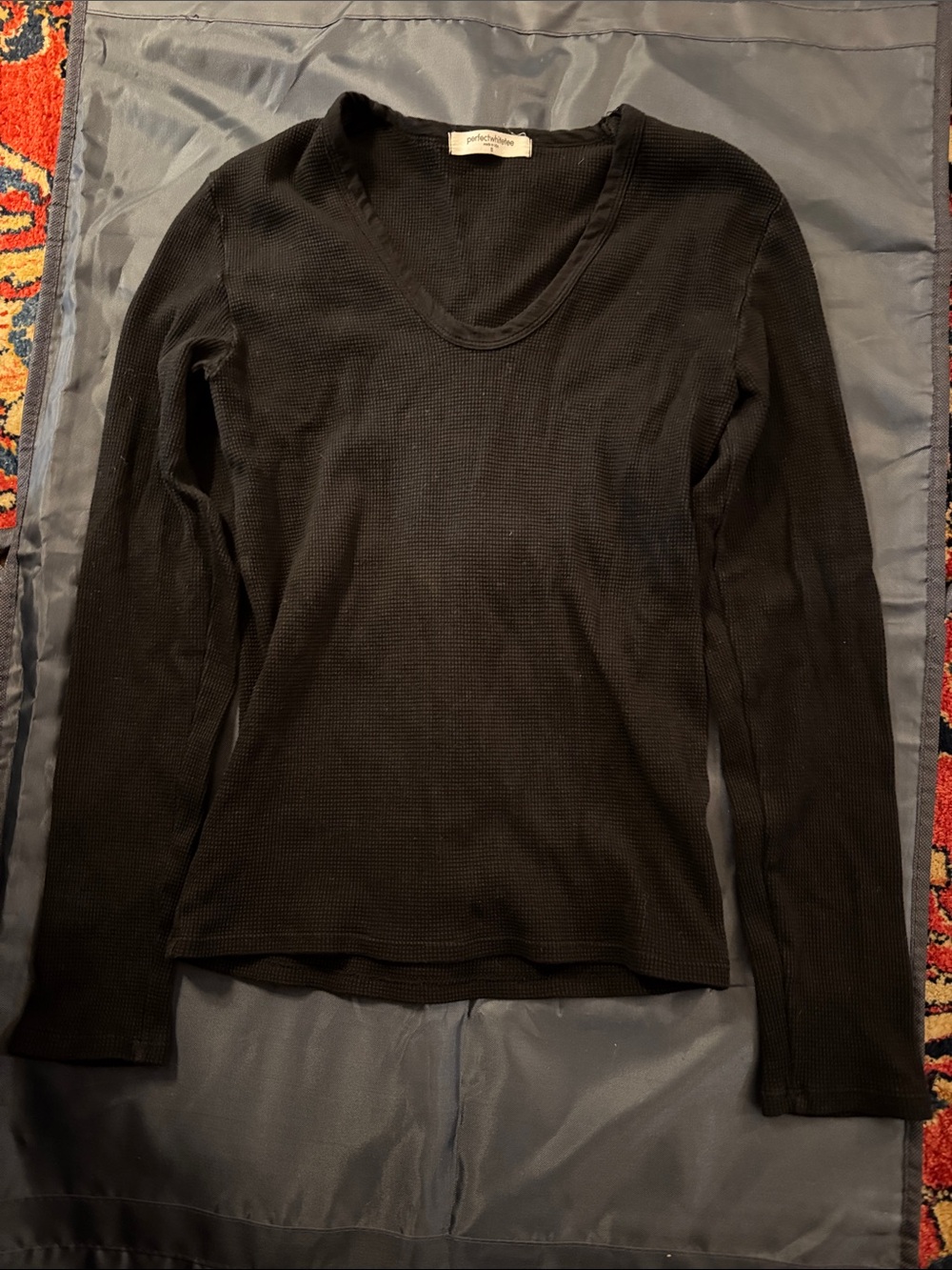 perfectwhitetee Black V-Neck Long Sleeve Thermal Top